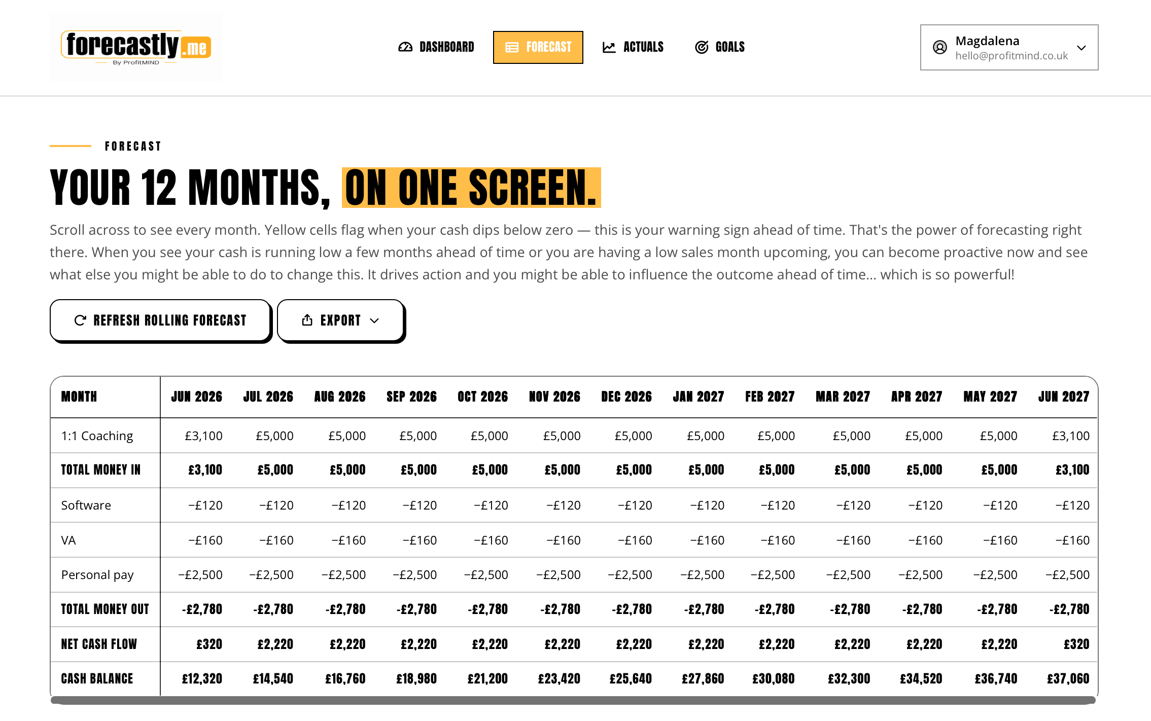 forecastly.me Forecast — 12 months on one screen